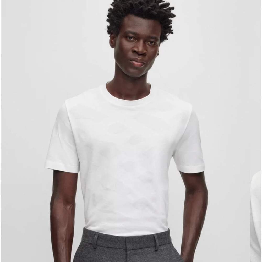 HUGO BOSS MERCERISED-COTTON T-SHIRT WITH LARGE JACQUARD-WOVEN MONOGRAMS SIZE M